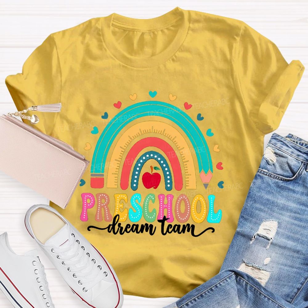Personalized Grade Rainbow Heart Apple Teacher T-Shirt