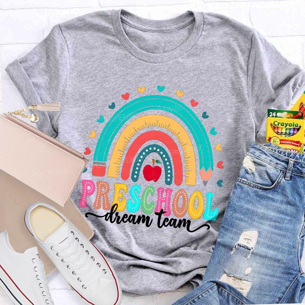 Personalized Grade Rainbow Heart Apple Teacher T-Shirt