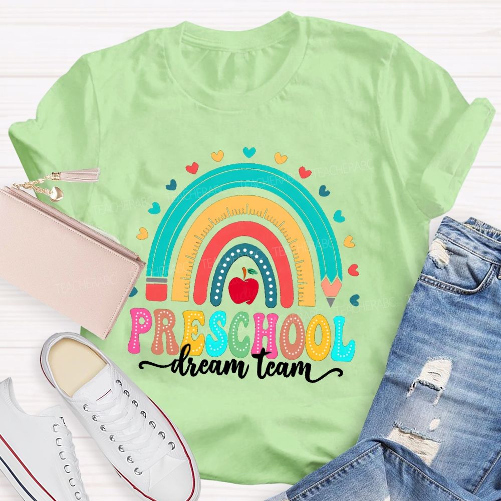 Personalized Grade Rainbow Heart Apple Teacher T-Shirt