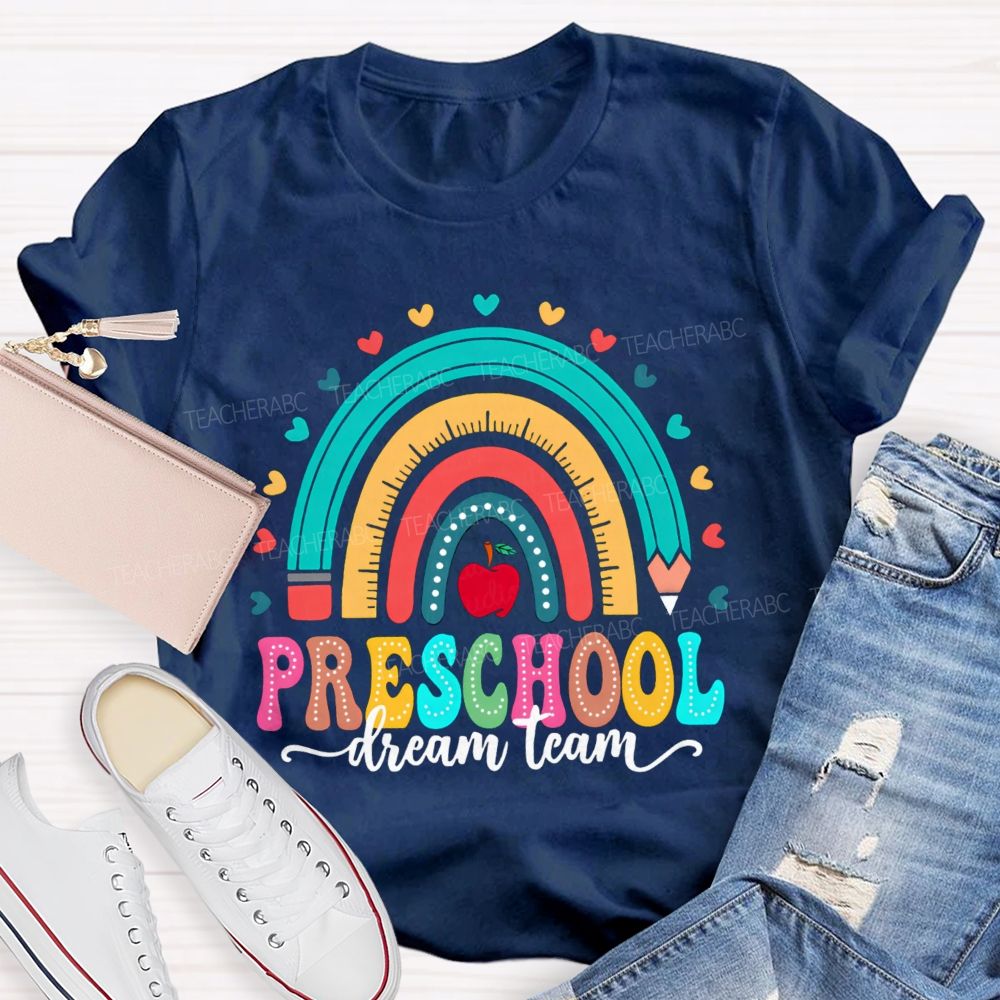 Personalized Grade Rainbow Heart Apple Teacher T-Shirt