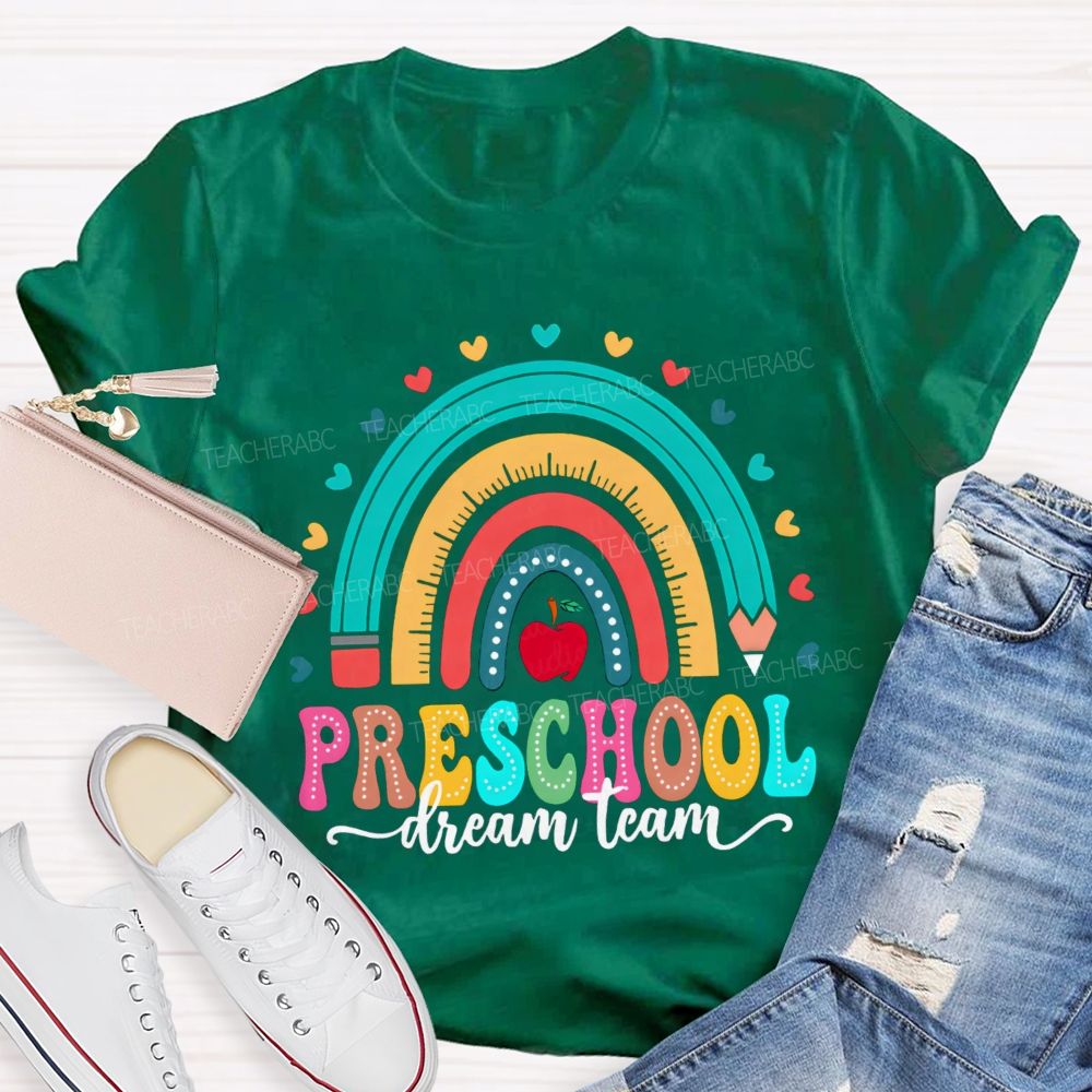 Personalized Grade Rainbow Heart Apple Teacher T-Shirt
