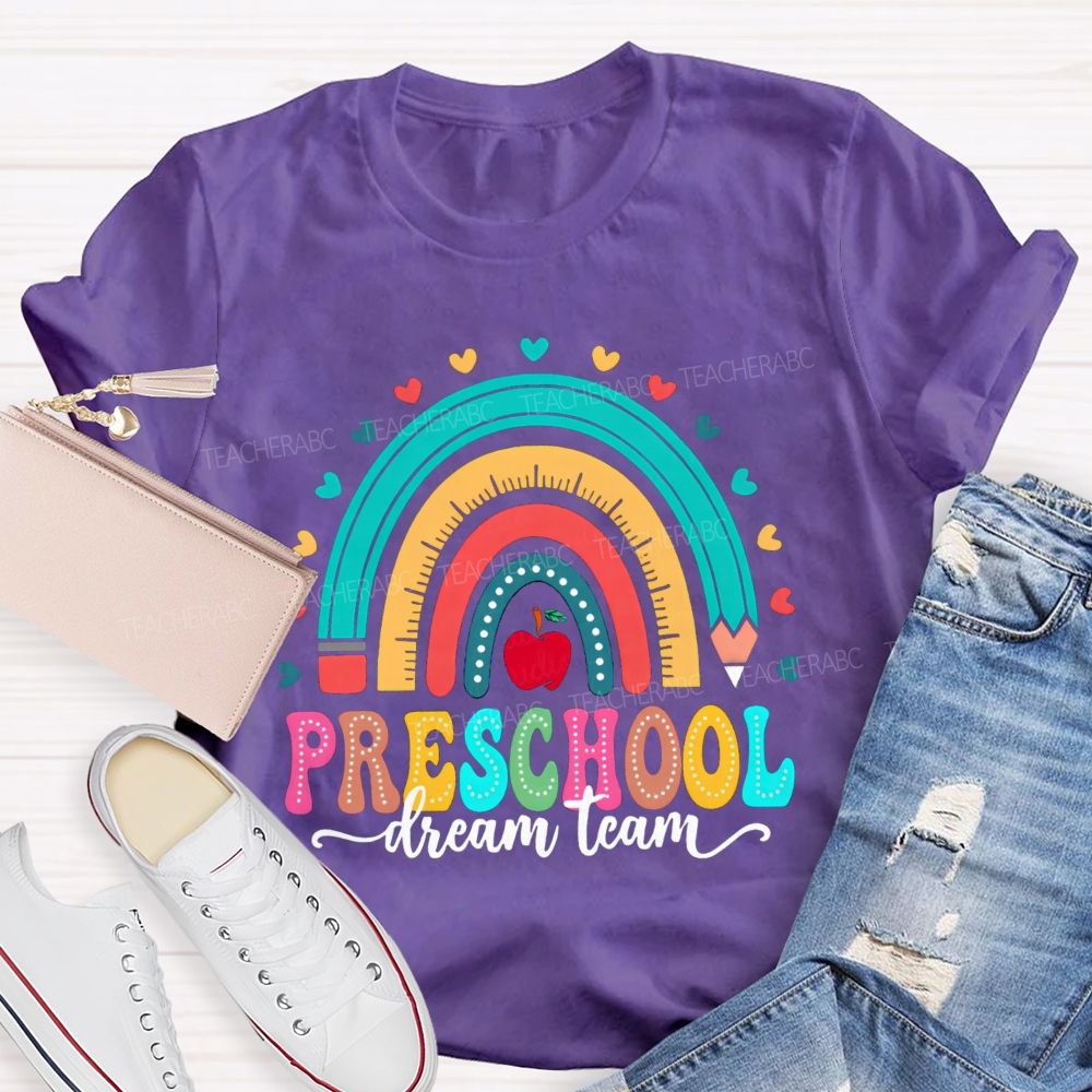 Personalized Grade Rainbow Heart Apple Teacher T-Shirt