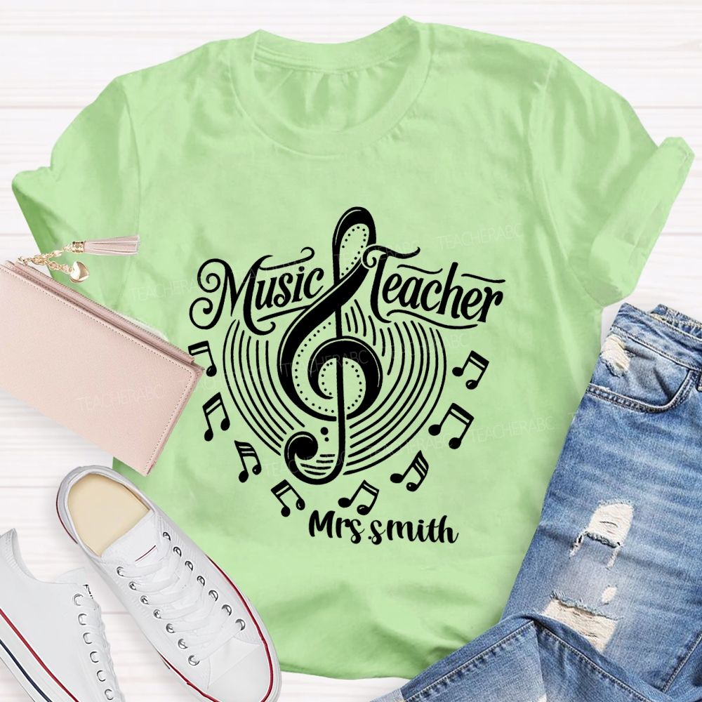 Personalized Name Music Notes Music DNA Teacher T-shirt