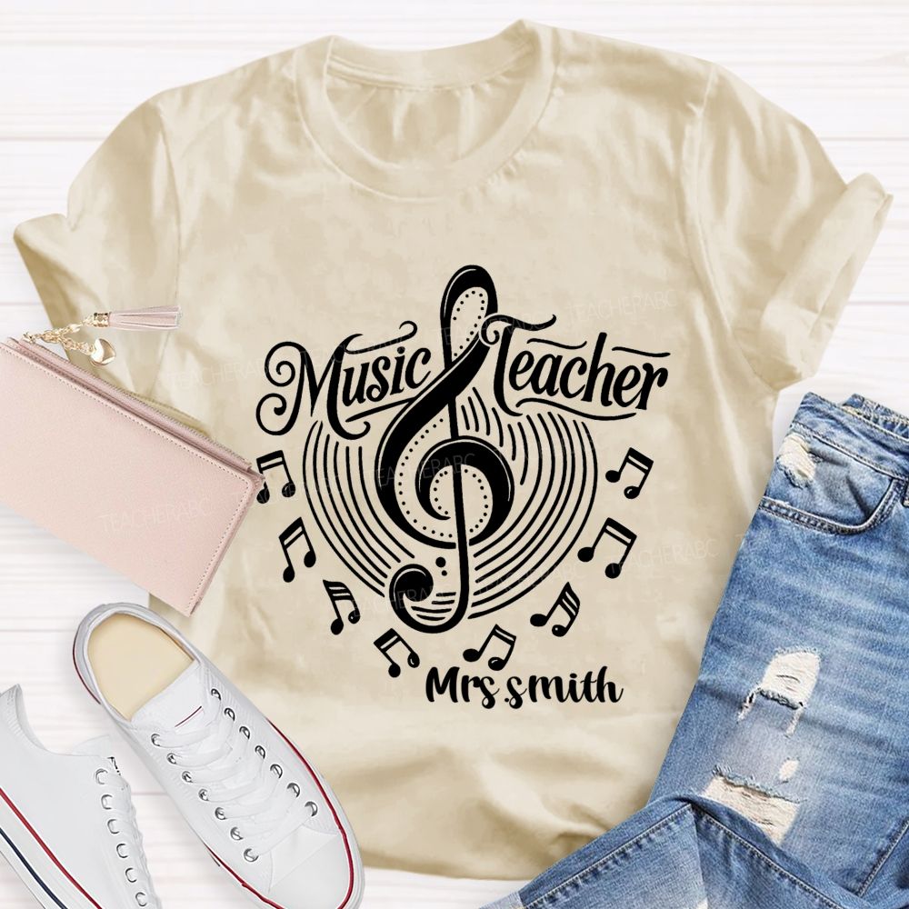 Personalized Name Music Notes Music DNA Teacher T-shirt