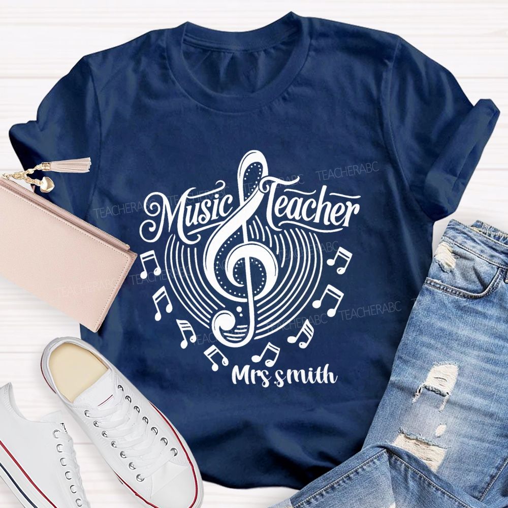 Personalized Name Music Notes Music DNA Teacher T-shirt