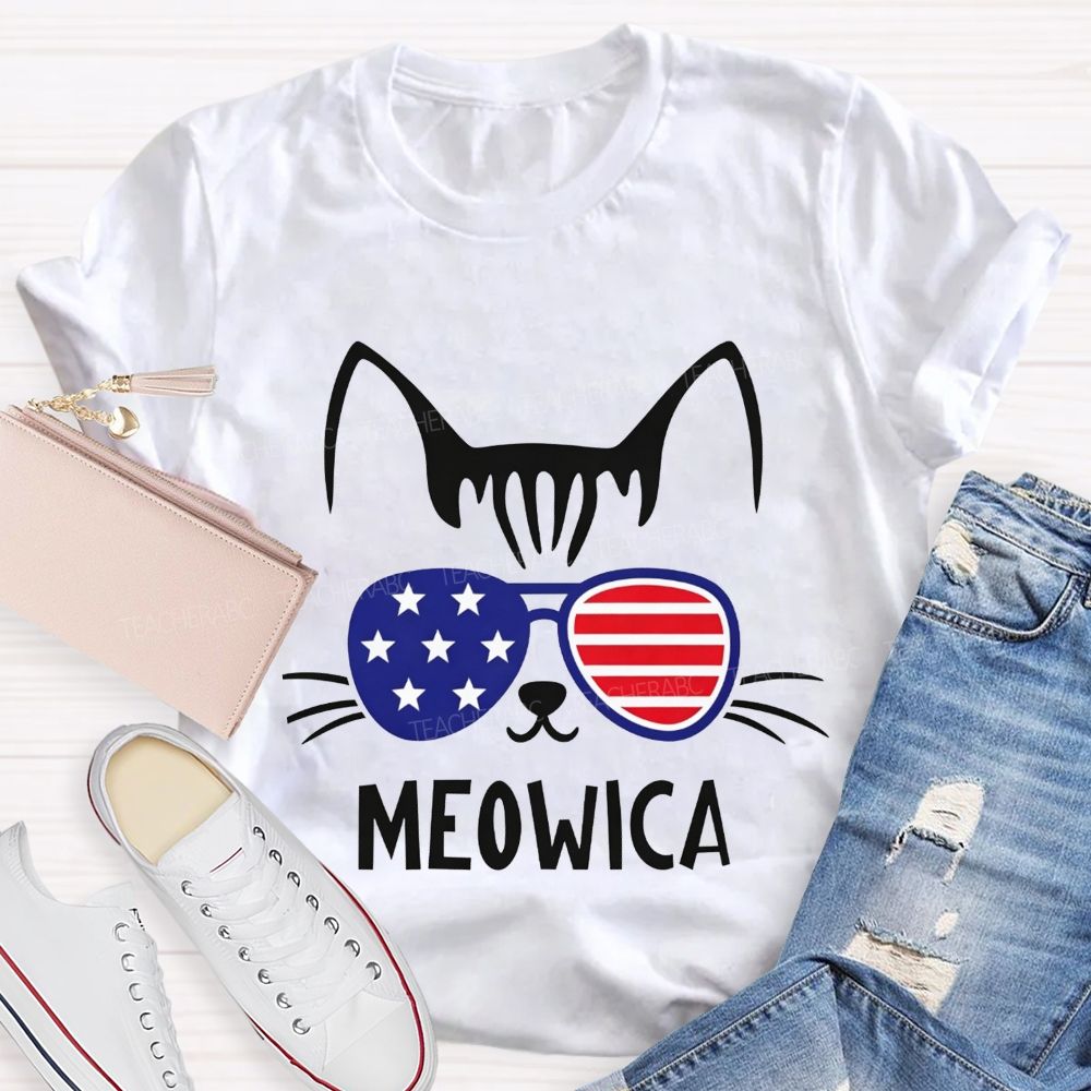 This Patriotic Cat Is Repping Meowica In Style Teacher T-shirt