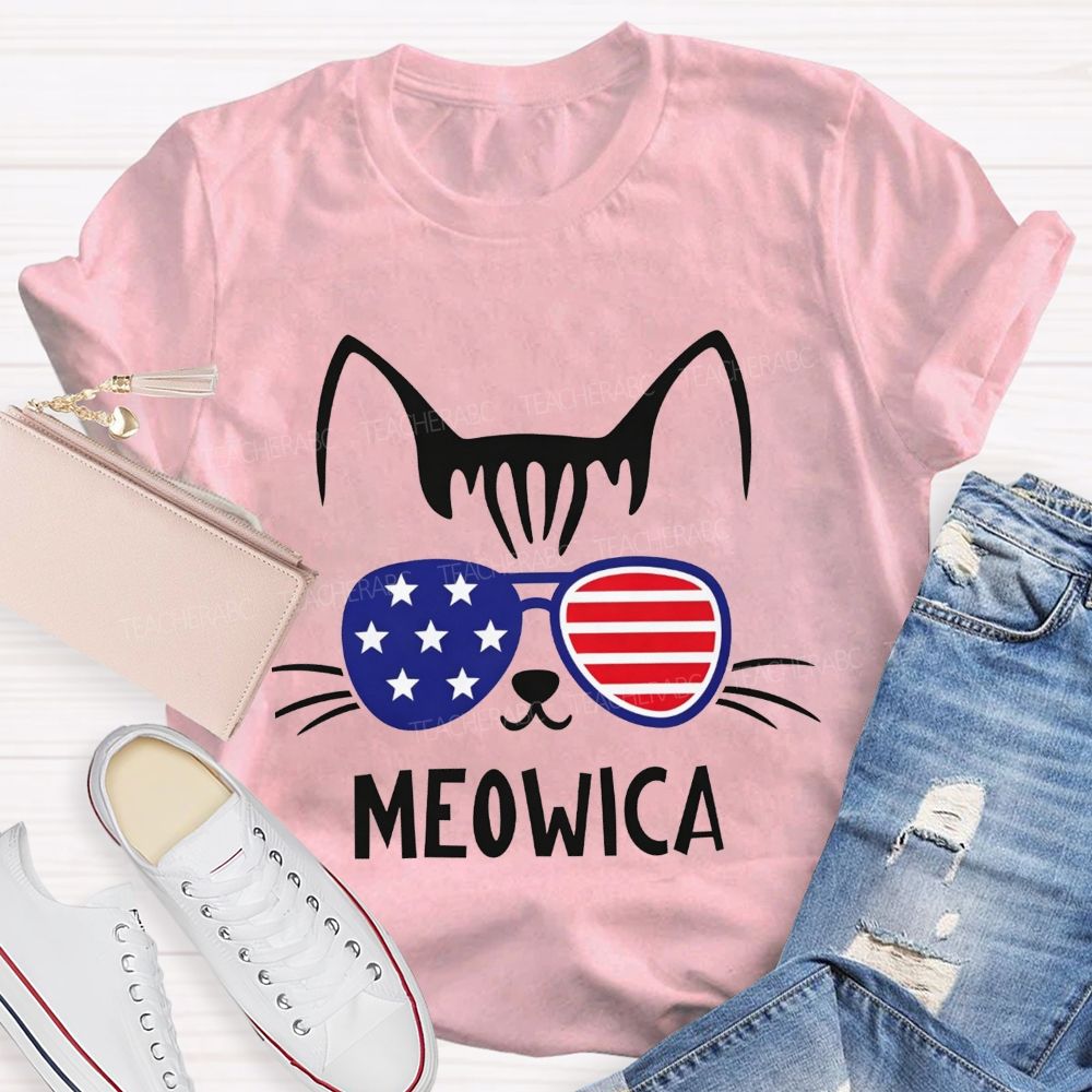 This Patriotic Cat Is Repping Meowica In Style Teacher T-shirt