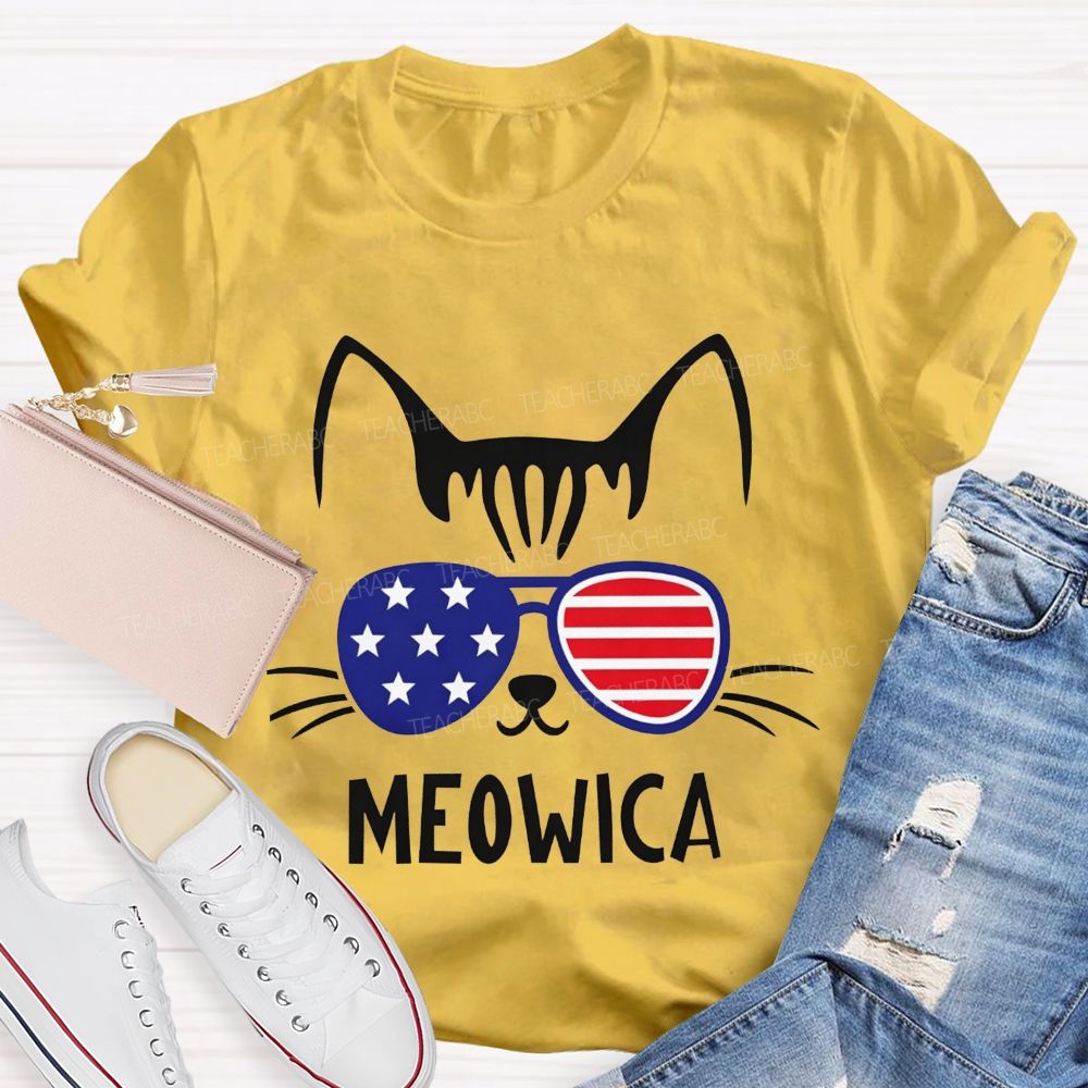 This Patriotic Cat Is Repping Meowica In Style Teacher T-shirt
