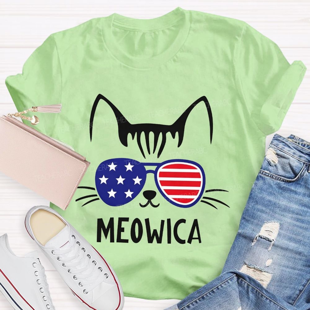 This Patriotic Cat Is Repping Meowica In Style Teacher T-shirt