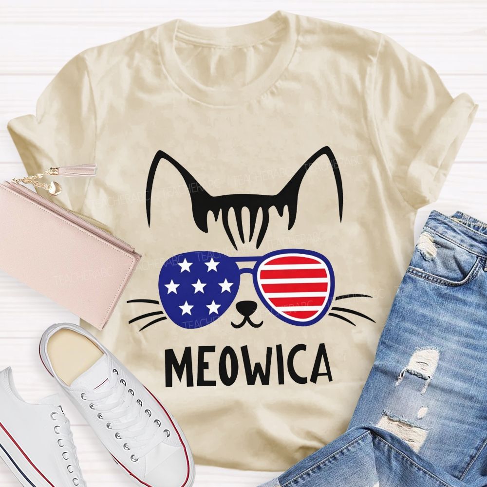 This Patriotic Cat Is Repping Meowica In Style Teacher T-shirt