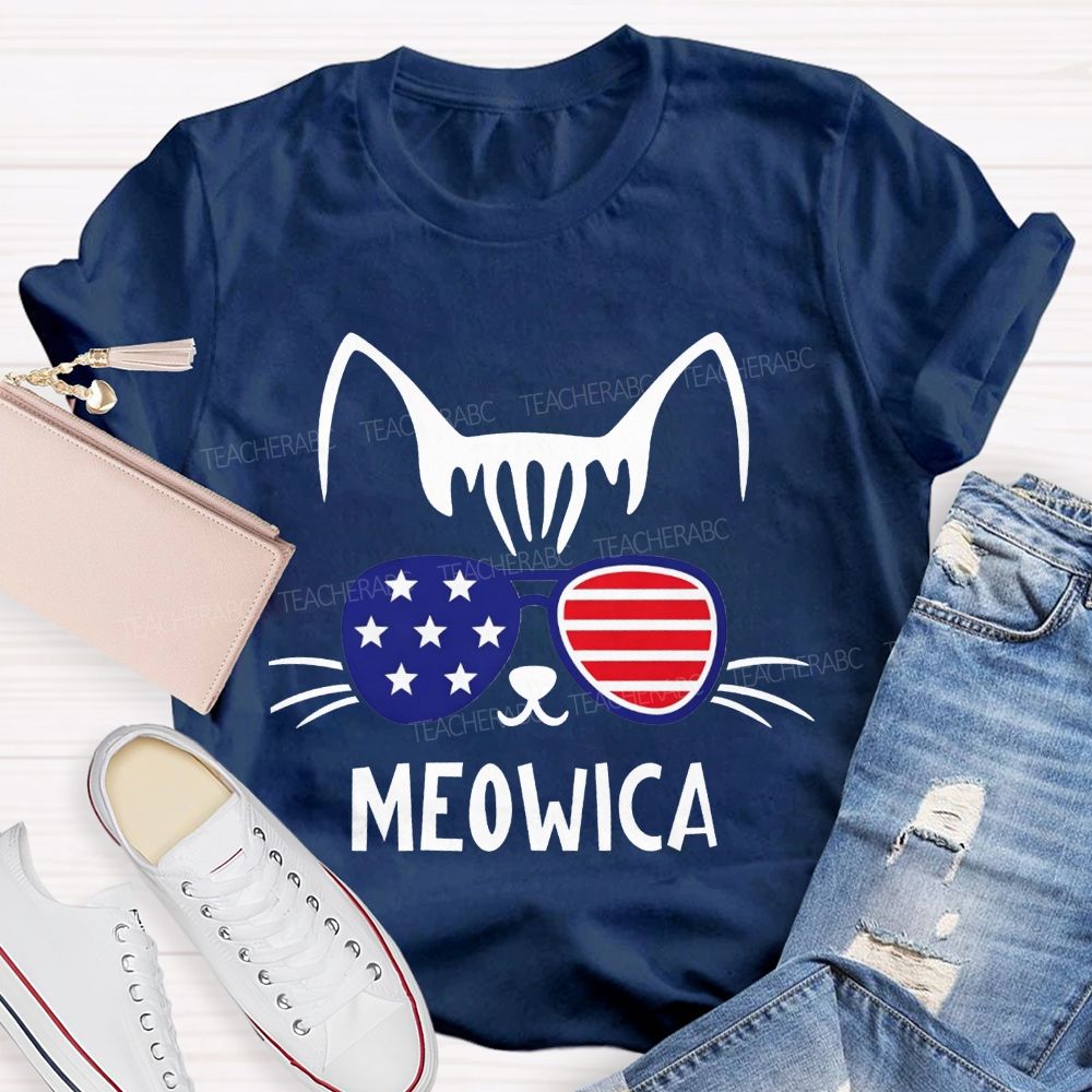 This Patriotic Cat Is Repping Meowica In Style Teacher T-shirt