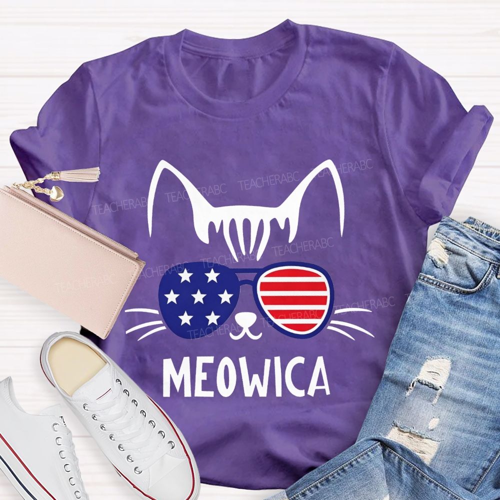 This Patriotic Cat Is Repping Meowica In Style Teacher T-shirt