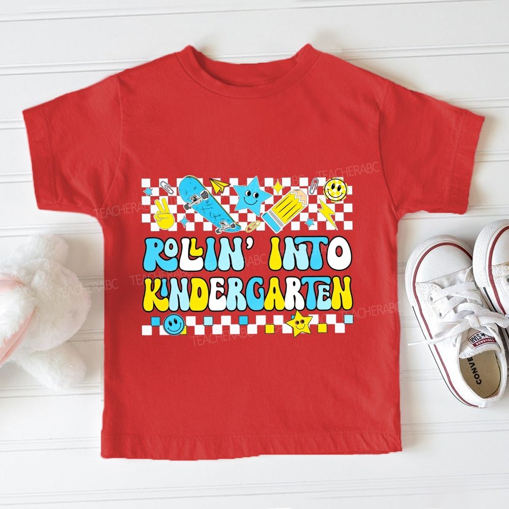 Personalized Grade Rollin' Into Kindergarten Toddler T-shirts