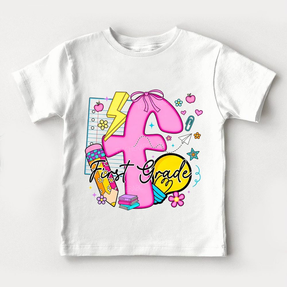 Personalized Grade First Grade Here I Glow Toddler T-shirts