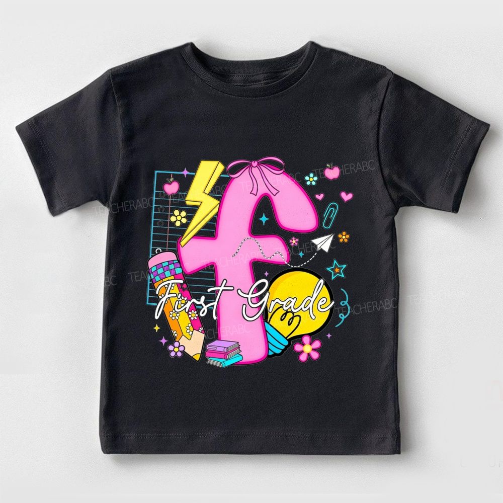 Personalized Grade First Grade Here I Glow Toddler T-shirts