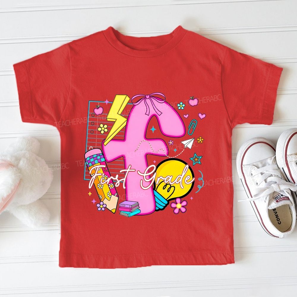 Personalized Grade First Grade Here I Glow Toddler T-shirts