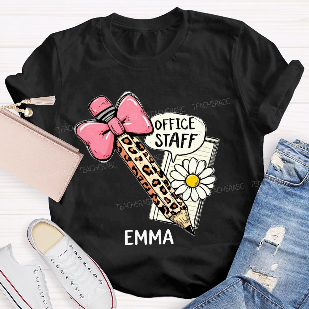 Personalized Name Office Staff Pencil Bow   Teacher T-shirt