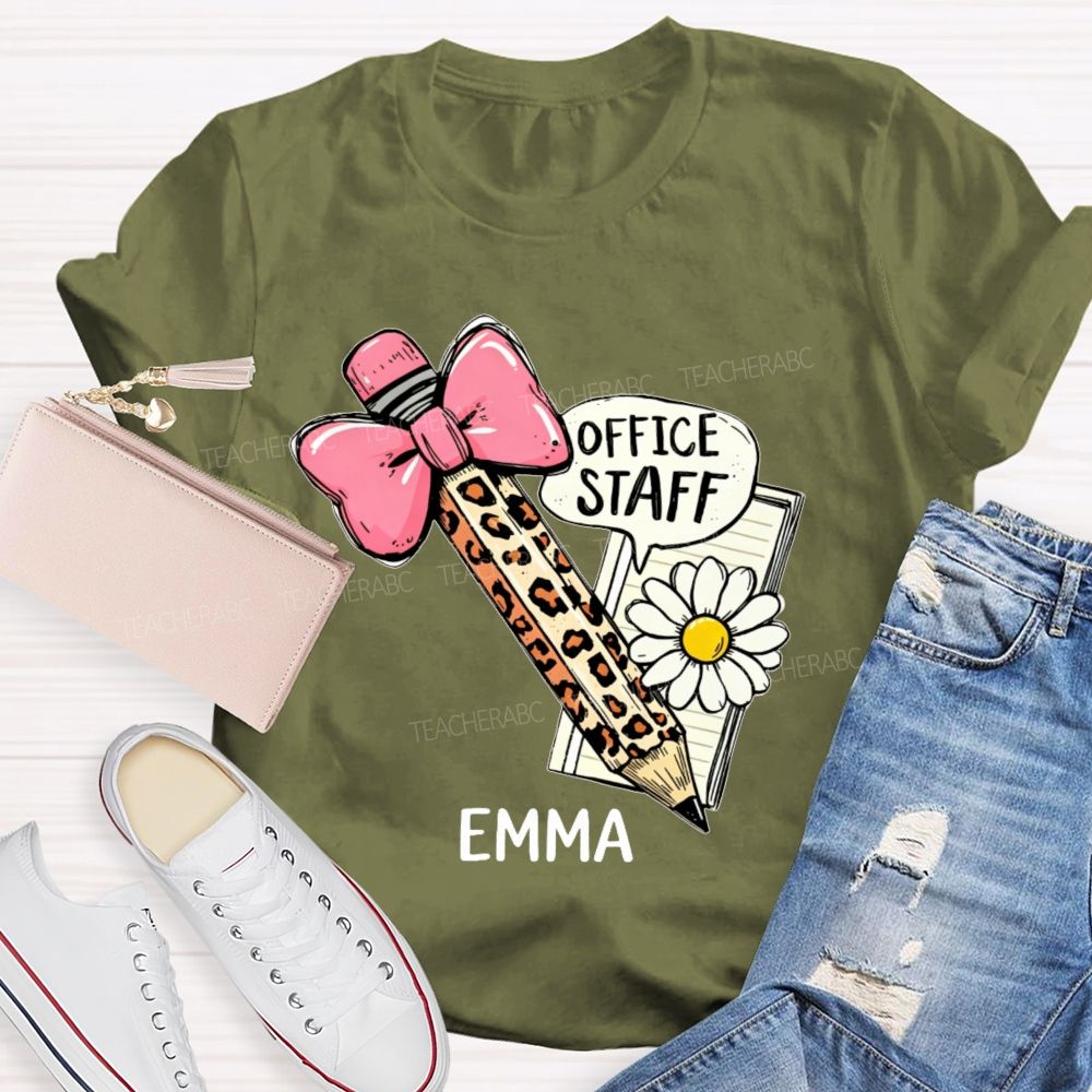 Personalized Name Office Staff Pencil Bow   Teacher T-shirt