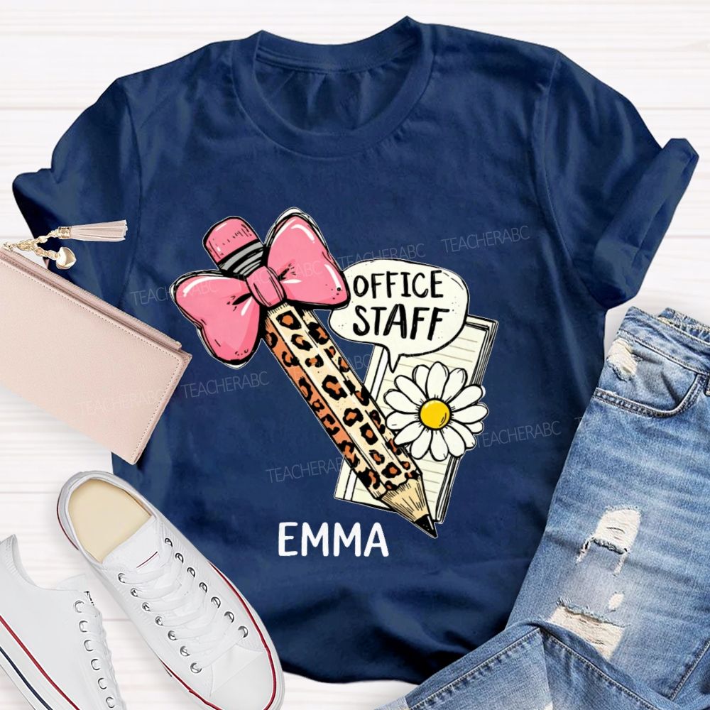 Personalized Name Office Staff Pencil Bow   Teacher T-shirt