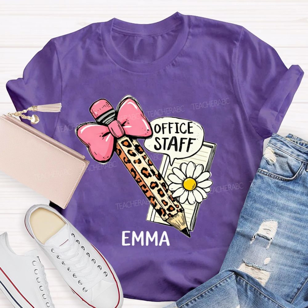Personalized Name Office Staff Pencil Bow   Teacher T-shirt