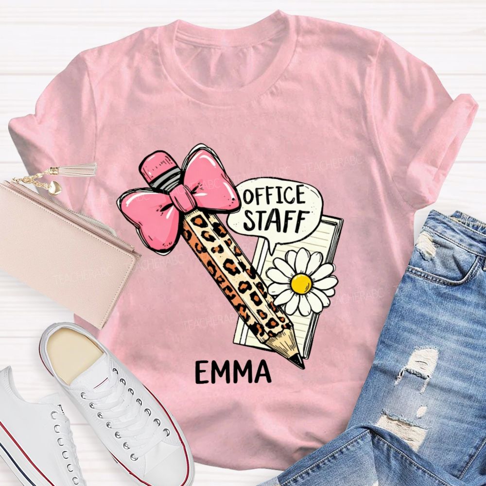 Personalized Name Office Staff Pencil Bow   Teacher T-shirt