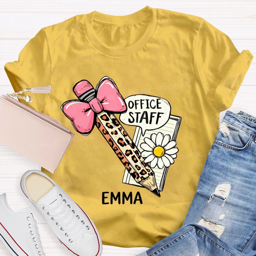 Personalized Name Office Staff Pencil Bow   Teacher T-shirt