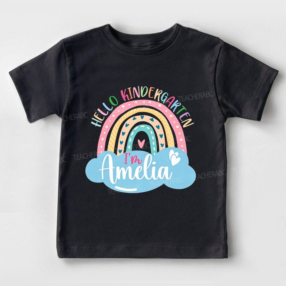 Personalized Name And Grade Hello Kindergarten Hello Rainbow Toddler T-shirts
