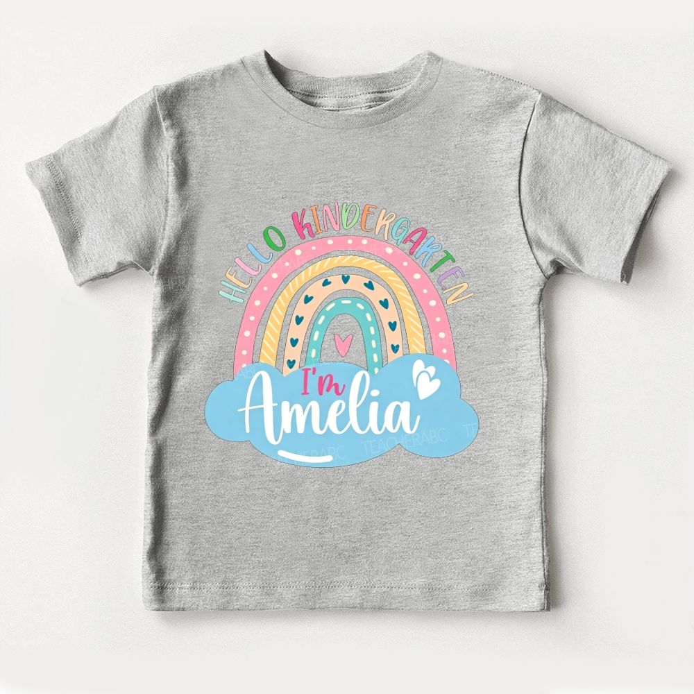 Personalized Name And Grade Hello Kindergarten Hello Rainbow Toddler T-shirts