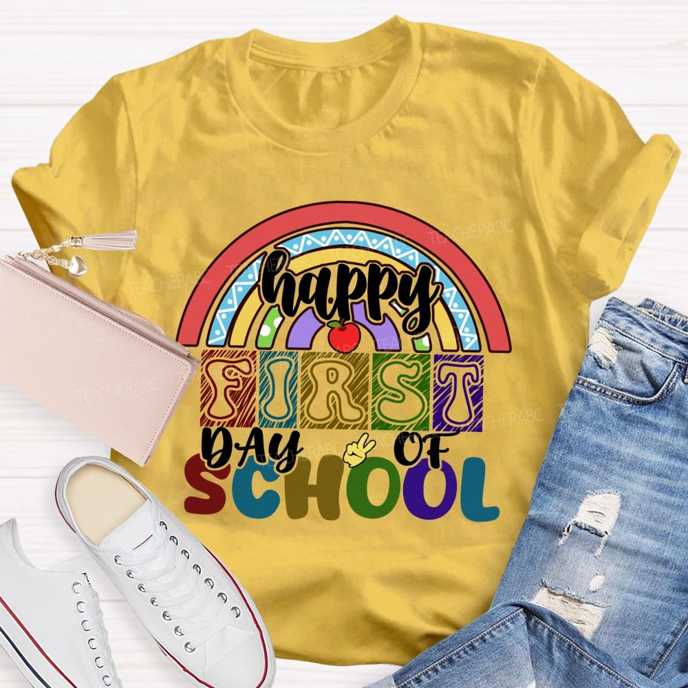 Happy First Day Of School Rainbow Apple Teacher T-Shirt