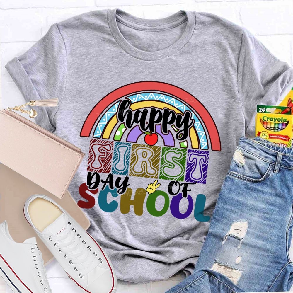 Happy First Day Of School Rainbow Apple Teacher T-Shirt