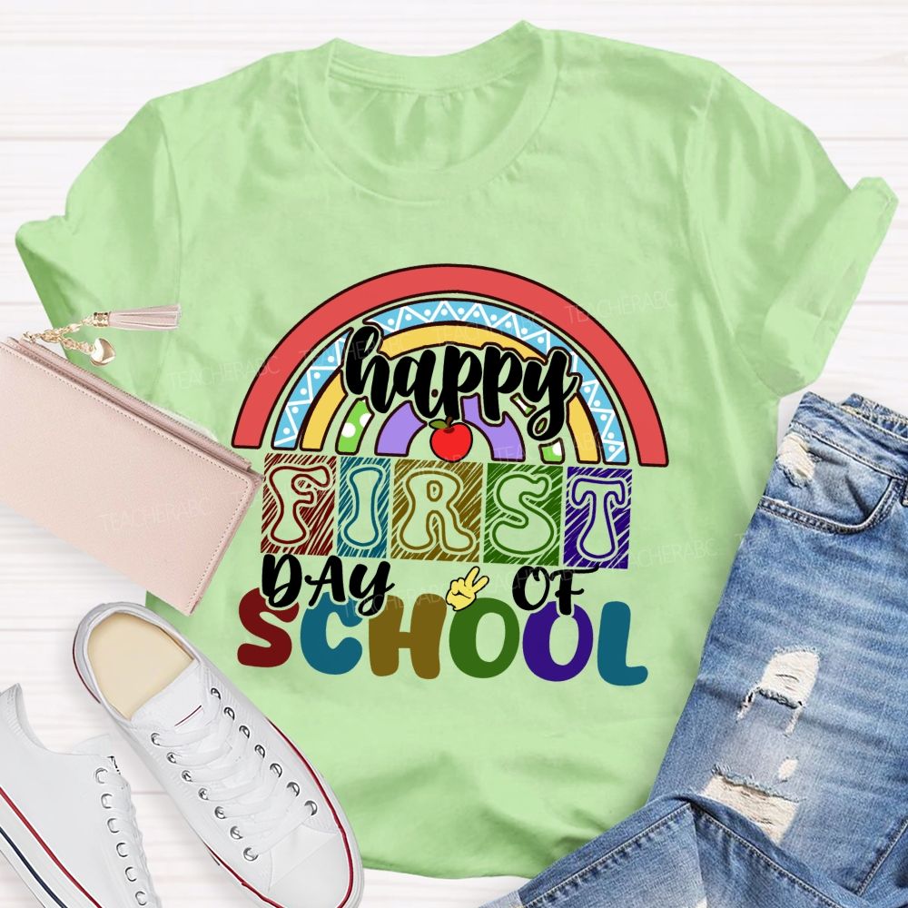 Happy First Day Of School Rainbow Apple Teacher T-Shirt