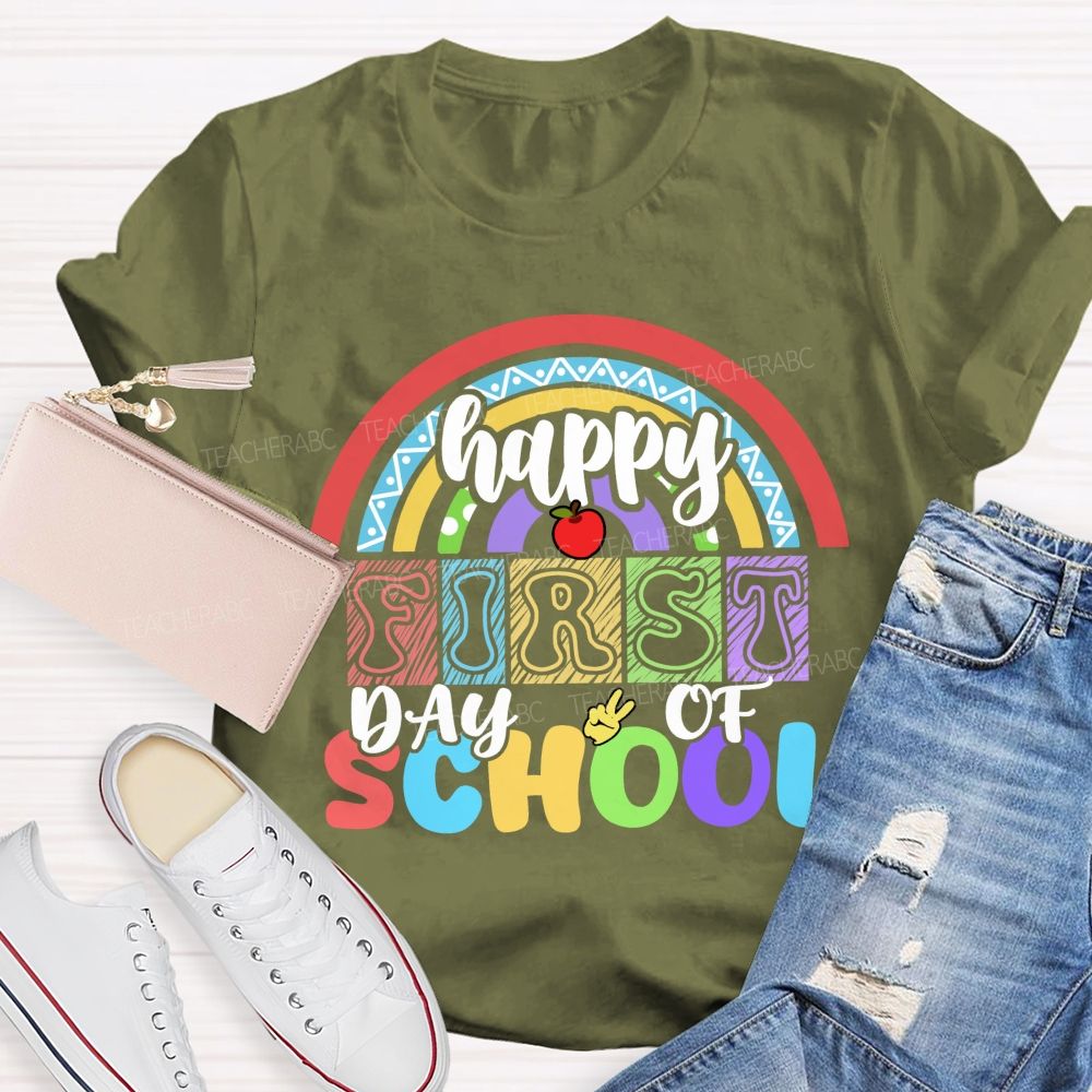 Happy First Day Of School Rainbow Apple Teacher T-Shirt