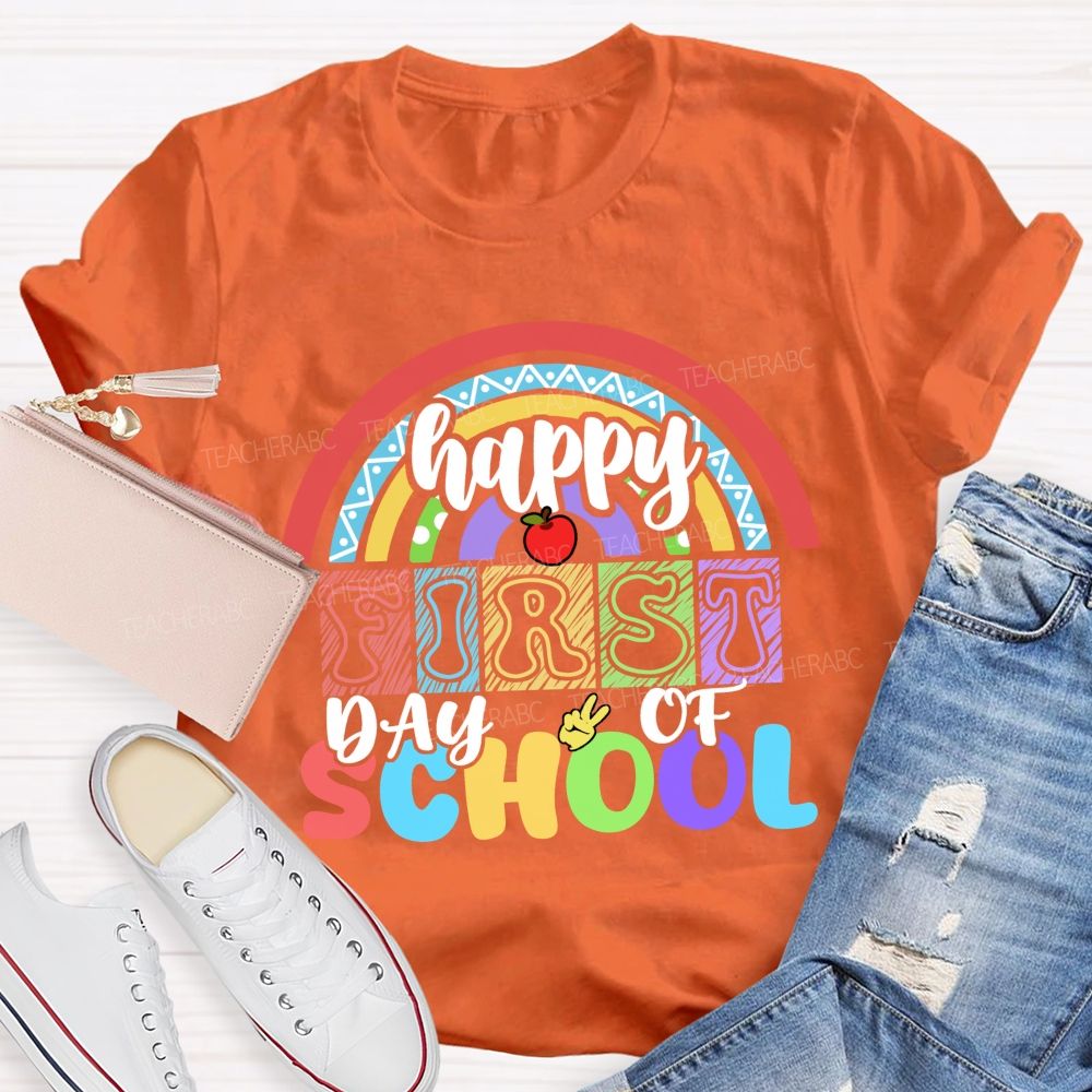 Happy First Day Of School Rainbow Apple Teacher T-Shirt