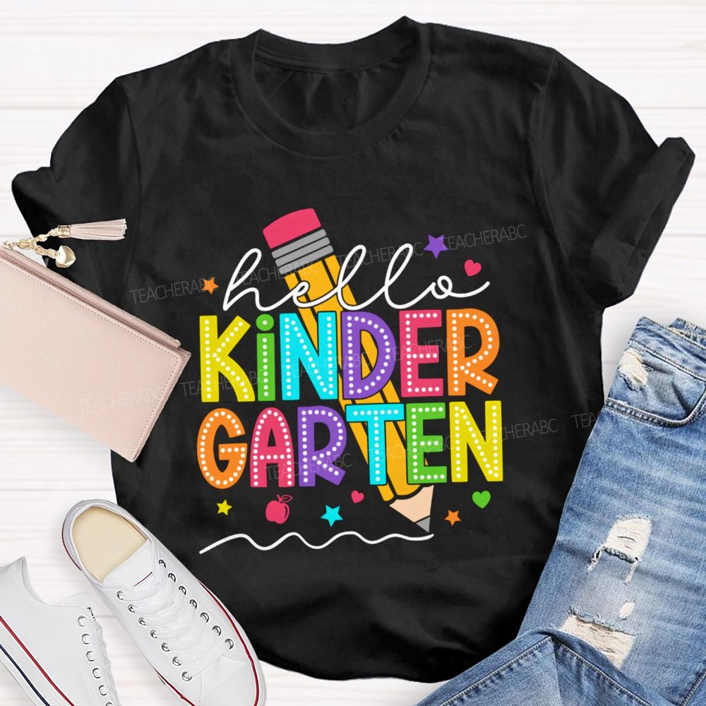 Personalized Grade Hello Kindergarten Pencil Little Star Teacher T-Shirt