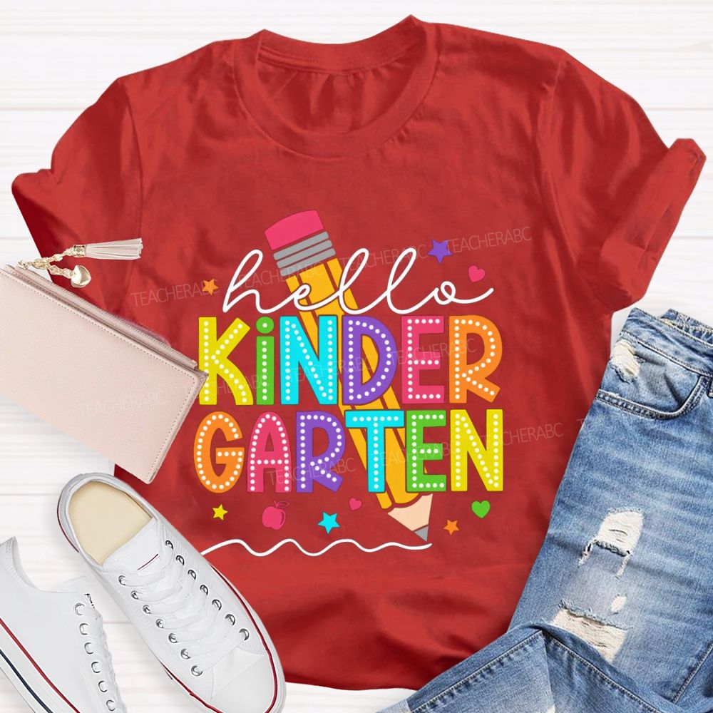 Personalized Grade Hello Kindergarten Pencil Little Star Teacher T-Shirt