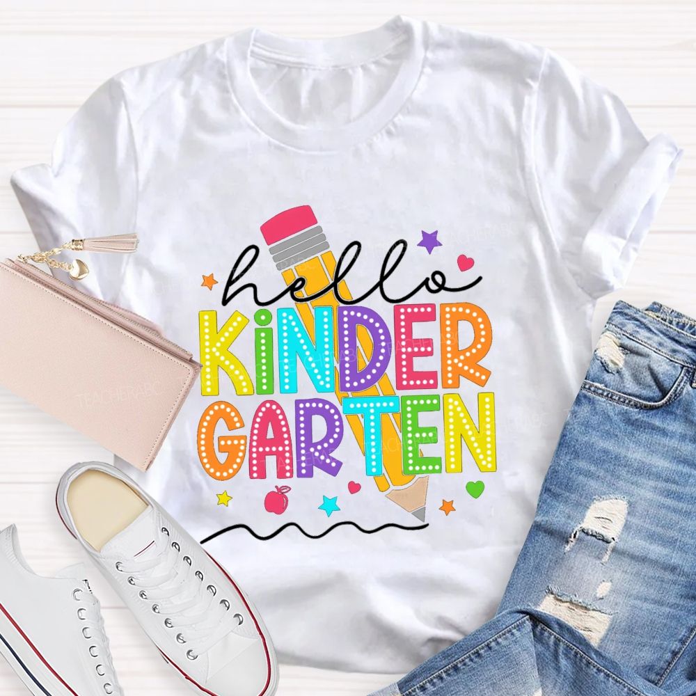 Personalized Grade Hello Kindergarten Pencil Little Star Teacher T-Shirt