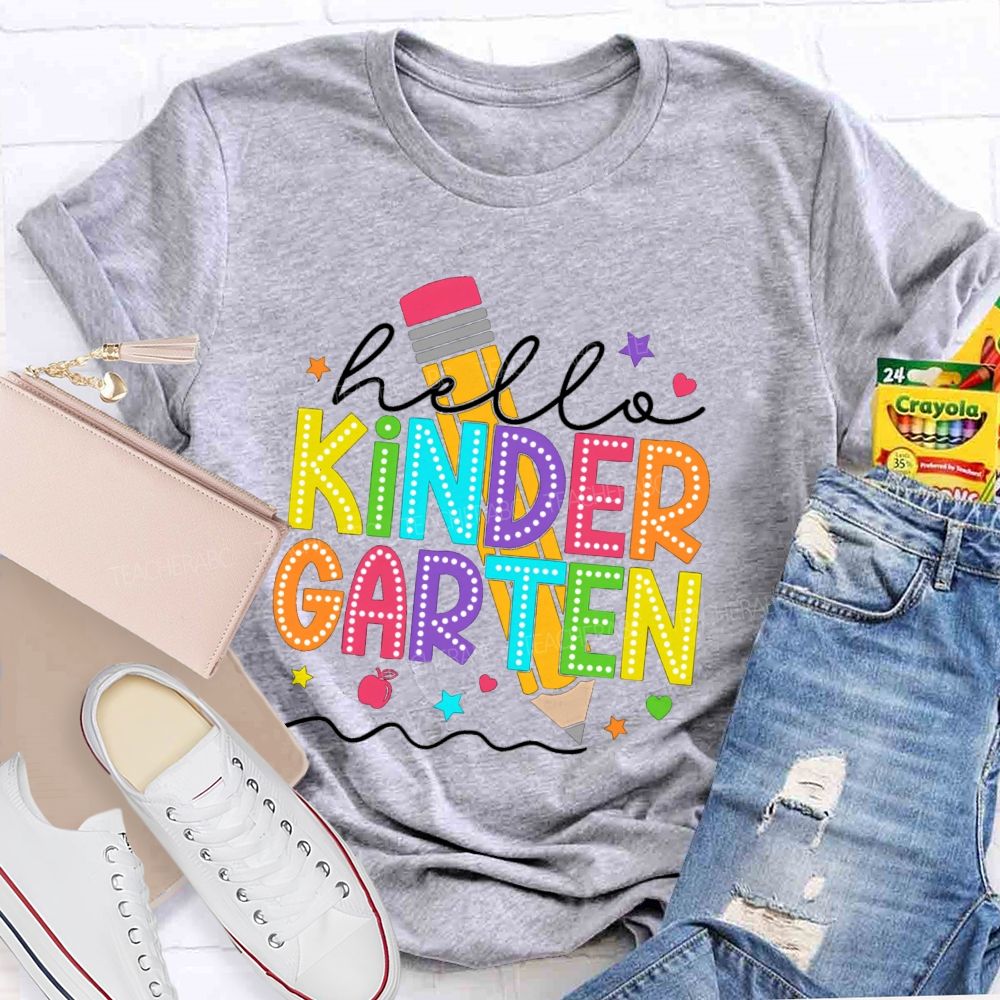 Personalized Grade Hello Kindergarten Pencil Little Star Teacher T-Shirt