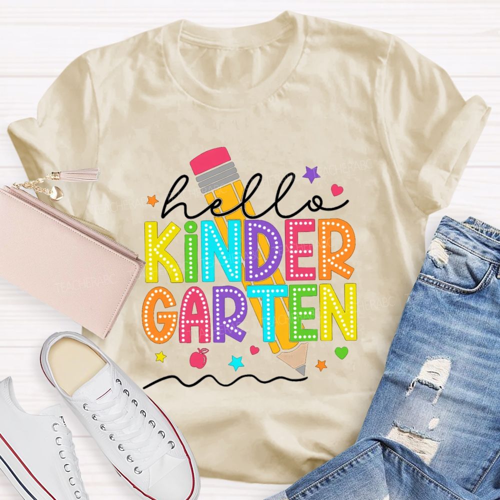 Personalized Grade Hello Kindergarten Pencil Little Star Teacher T-Shirt