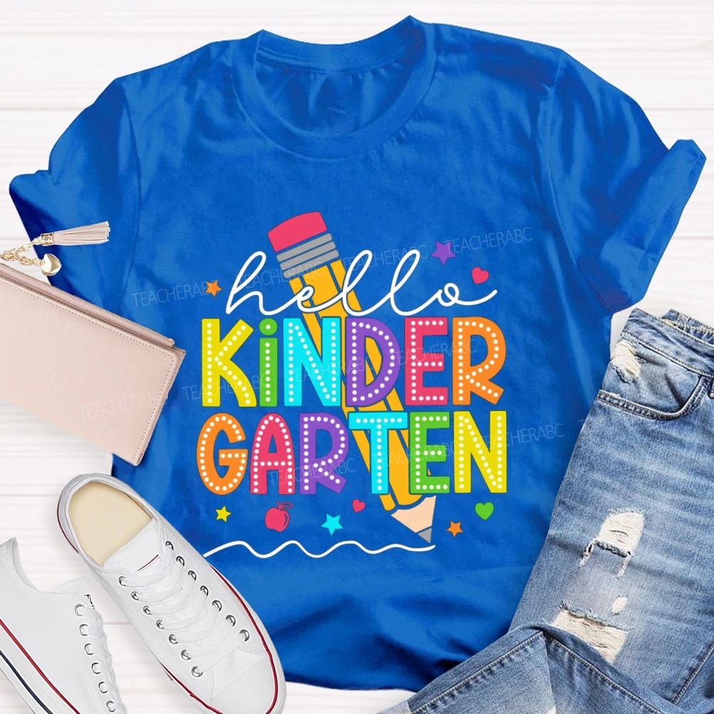 Personalized Grade Hello Kindergarten Pencil Little Star Teacher T-Shirt