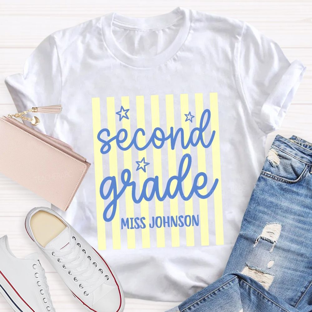 Personalized Grade And Name Little Colorful Strip Teacher T-Shirt
