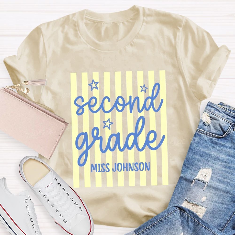 Personalized Grade And Name Little Colorful Strip Teacher T-Shirt