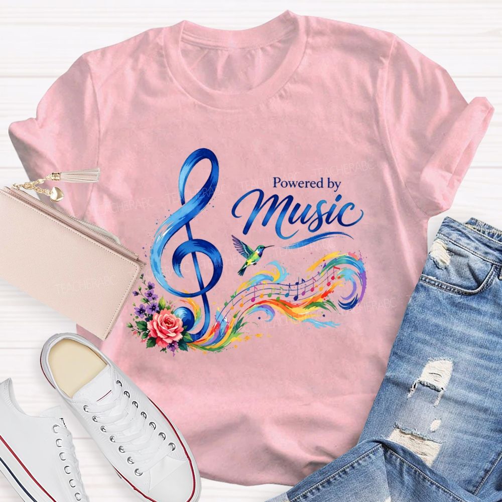 Powered By Music Graphic  Teacher T-shirt