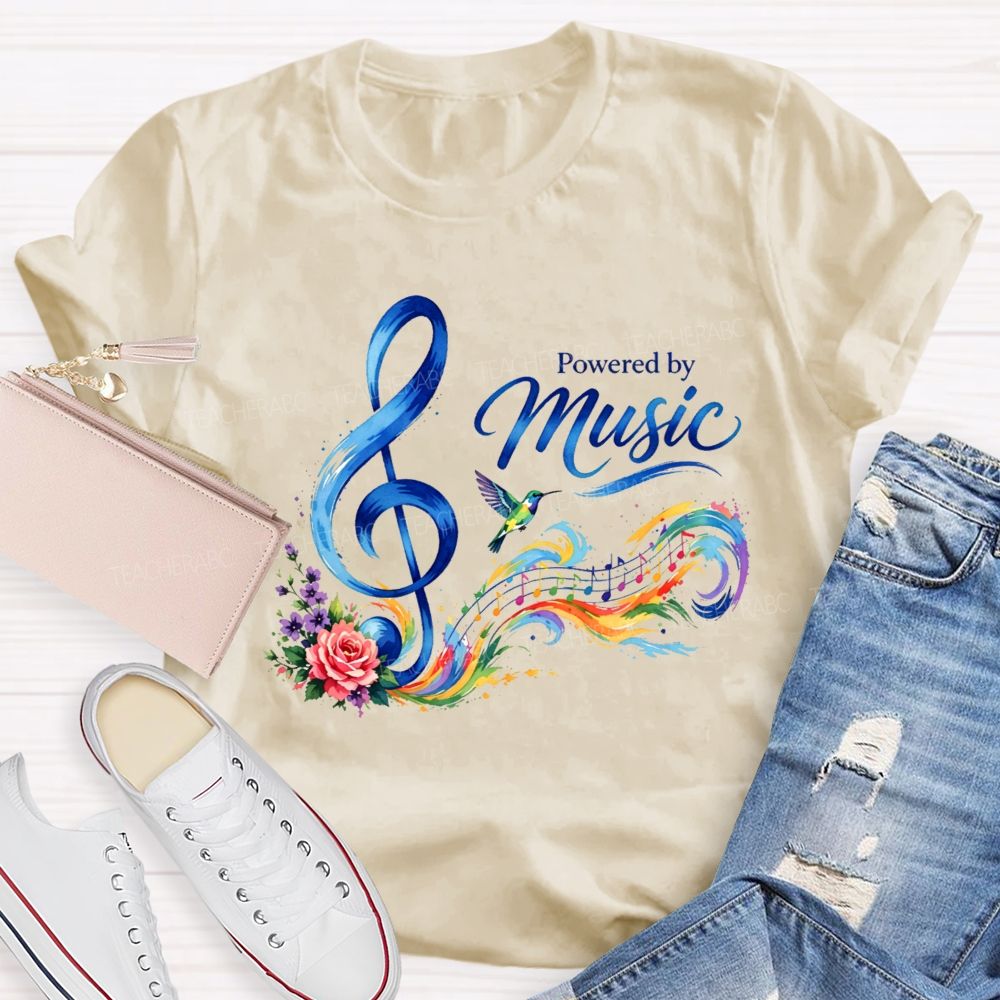 Powered By Music Graphic  Teacher T-shirt