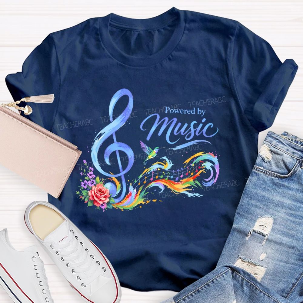 Powered By Music Graphic  Teacher T-shirt