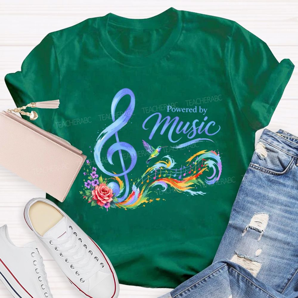Powered By Music Graphic  Teacher T-shirt