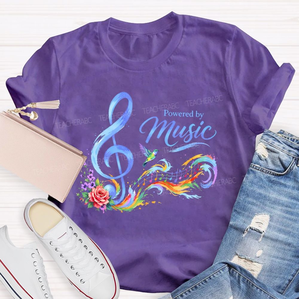 Powered By Music Graphic  Teacher T-shirt