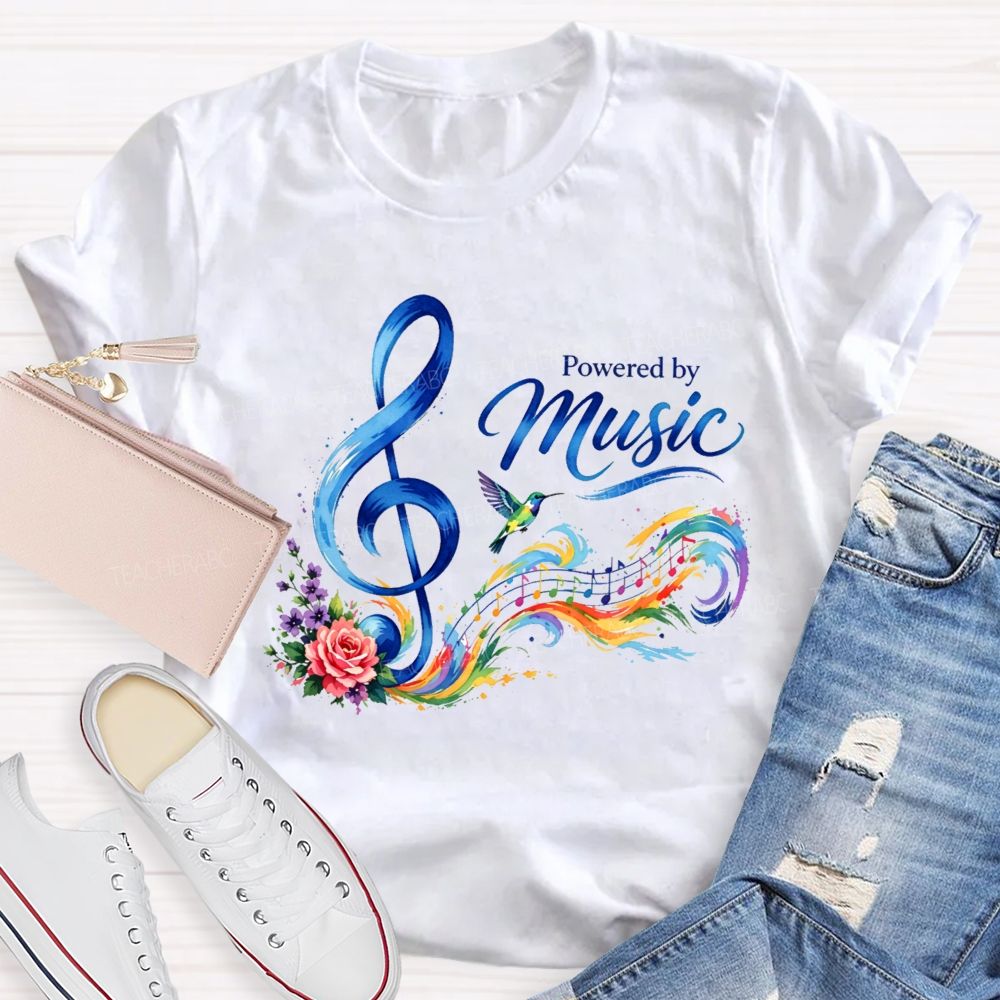 Powered By Music Graphic  Teacher T-shirt
