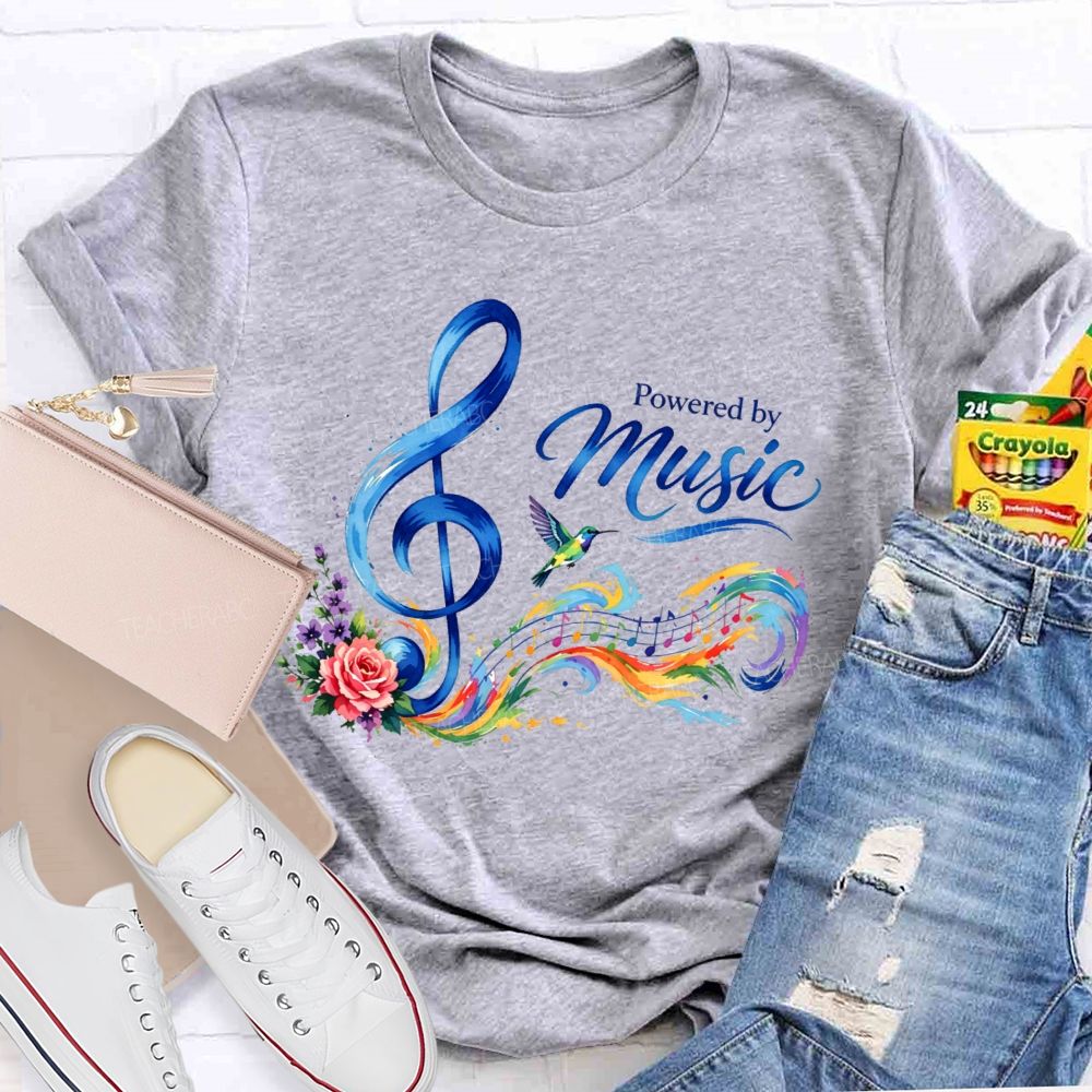 Powered By Music Graphic  Teacher T-shirt