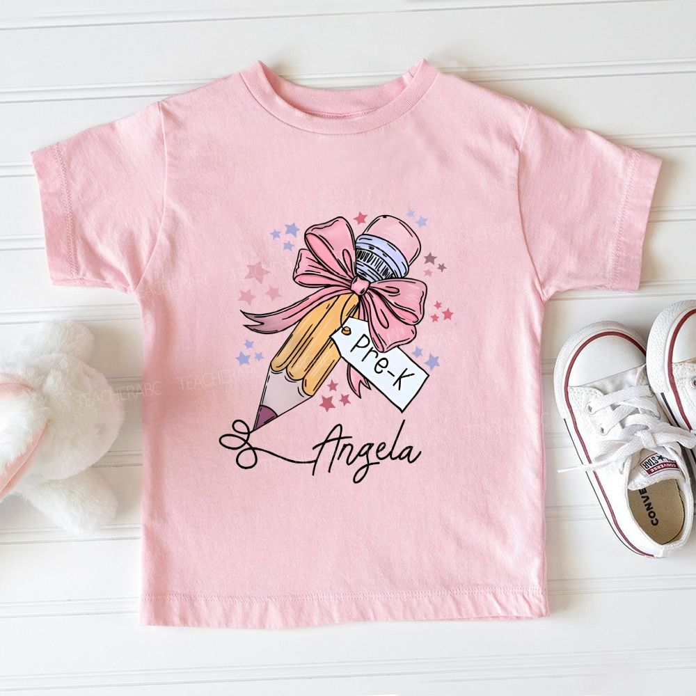 Personalized Name And Grade Bows And Pencils Pre-K Toddler T-shirts