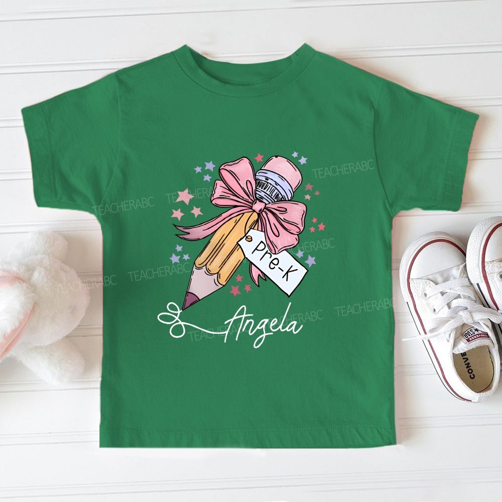 Personalized Name And Grade Bows And Pencils Pre-K Toddler T-shirts